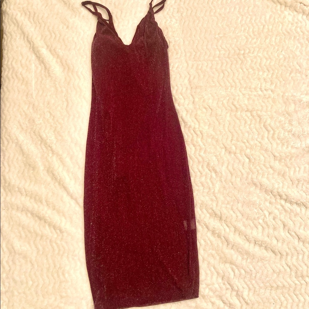 Burgundy Spaghetti Strap Fashion Nova Midi Dress